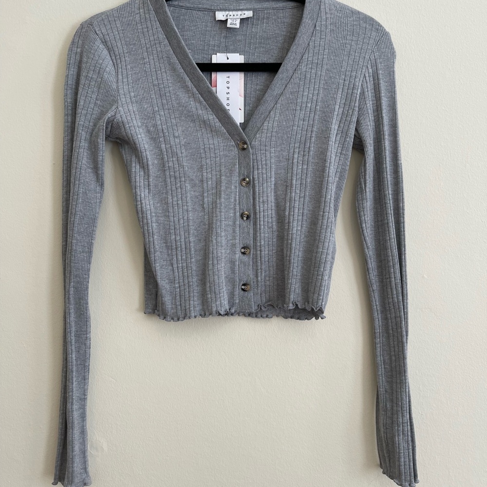 NWT Topshop Light Gray Ribbed Long Sleeve Top